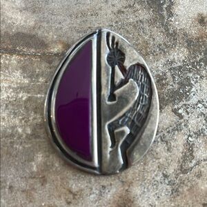 Vintage Native American Purple and Silver pendant Kokopelli design